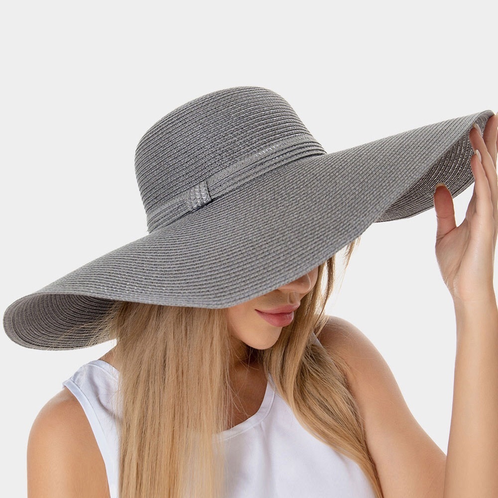 Gray Wide Brim Straw Floppy Hat